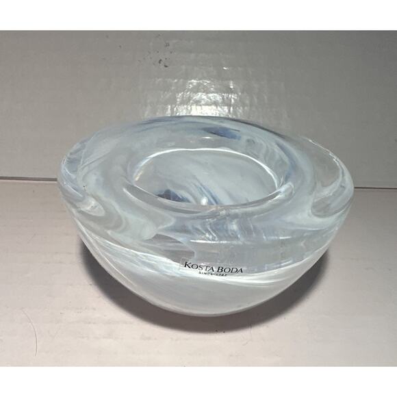 Vintage Kosta Boda Sweden Anna Ehrner 4.5 In Swirled White Atoll Bowl - Picture 7 of 7